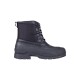Schwarzer wasserdichter Winterstiefel mit einer strukturierten Gummisohle und Schnürdesign, mit einem gepolsterten Kragen für Komfort.