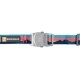 Ein farbenfrohes Hundehalsband mit einem Bergdesign, mit einer stabilen Metallschnalle und einem "Ruffwear"-Logo-Patch.