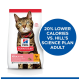 Cat food bag with a tabby, labeled "Hill's Science Plan Light Adult 1-6," featuring a blue circle stating "20% lower calories."
