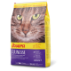 Beutel Josera Culinesse Katzenfutter mit dem Gesicht einer Katze, das Vorteile für Haut, Fell und Anti-Haarball-Funktionen zeigt.