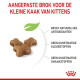 Drie kittenbrokjes met bladpictogram; tekst: brokje ter grootte van een kittenkaak; bevat antioxidanten; geen kunstmatige kleur- of smaakstoffen.
