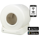 Weiße Trixie Smart automatische Katzentoilette mit App-Steuerung, gezeigt mit App Store- und Google Play-Download-Symbolen.