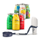Bunte SMOOTHIEDOG-Hundesnacks in Flaschen (darunter IMMUNIO und Huhn) mit marineblauer Leine und weißem Kotbeutelspender
