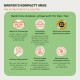 Grüne Infografik: ‚BARFER'S KOMPLETT‑MIXE‘ – ‚Die einfachste Art zu barfen‘ mit sechs Symbolen zu Produkteigenschaften und deutschen Beschriftungen.