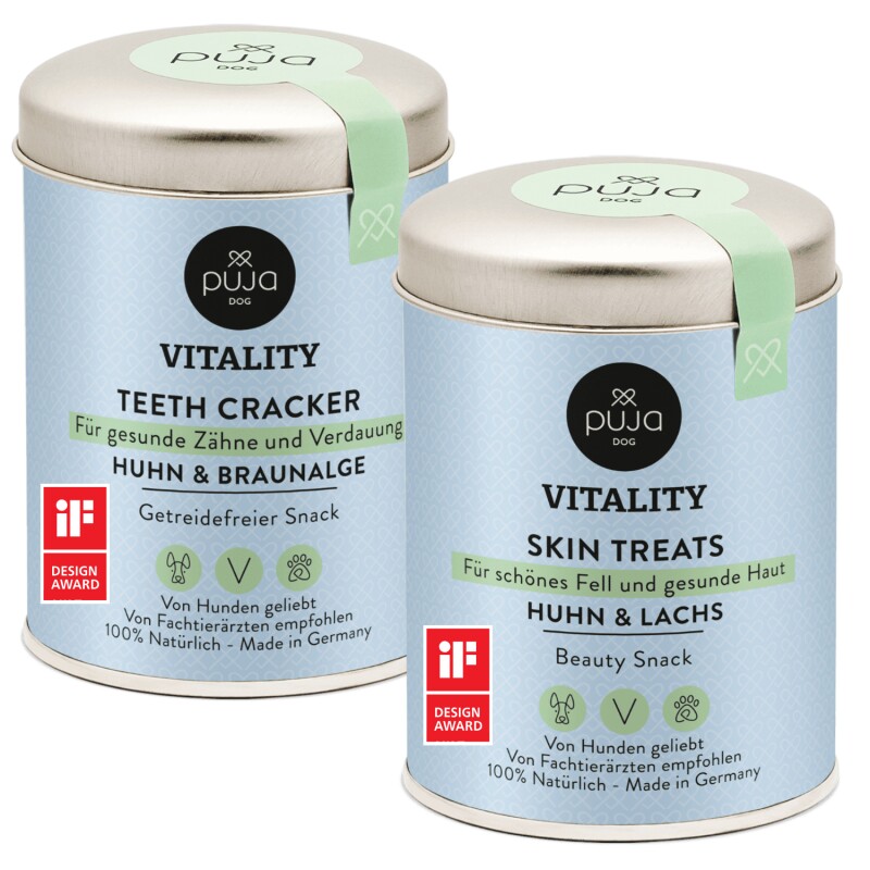 PUJA Doppelt Fit Snacks Vitality Teeth + Skin für Hunde 2x150g