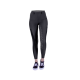 Schwarze Leggings mit einem gemusterten Seitenpanel, kombiniert mit schwarz-weißen Sneakers, auf einem weißen Hintergrund präsentiert.