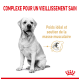 Complexe pour un vieillissement sain, avec un chien assis. Texte : 'Poids idéal et soutien de la masse musculaire.'