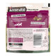 Rückseite eines AdVENTuROS Training-Hundesnack-Beutels, lila mit Hundesilhouetten und Bild des Snacks, Text 'AdVENTuROS', 115 g.