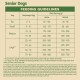 Feeding guidelines for senior dogs, detailing daily serving sizes based on bodyweight and activity level, with notes on dietary recommendations.