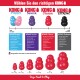 KONG dog toys: Puppy (blue/pink), Senior (purple), Classic (red), Extreme (black). Size chart XS-XXL. Text: "Dogs Need to Play."