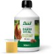 Eine Flasche des flüssigen Nahrungsergänzungsmittels "DARM VITAL" für Hühner, beschriftet auf Deutsch, zur Förderung der Darmgesundheit, mit einem Messbecher daneben.