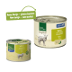 Zwei Dosen 'Bea & Nature' Haustierfutter: größere Dose beschriftet mit 'Erwachsene' mit Lamm und Gemüse, kleinere Dose mit ähnlichem Design, gleicher Qualität.