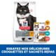Nourriture pour animaux Hill's Science Plan pour chats stérilisés, avec un chat noir et blanc sur le sac, avec un texte promouvant un poids corporel et des reins sains.