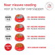 Nederlandse Royal Canin overgangsgrafiek: DAGEN 1-2/3-4/5-6/7+ met 25/50/75/100% nieuwe voeding versus huidige voeding.