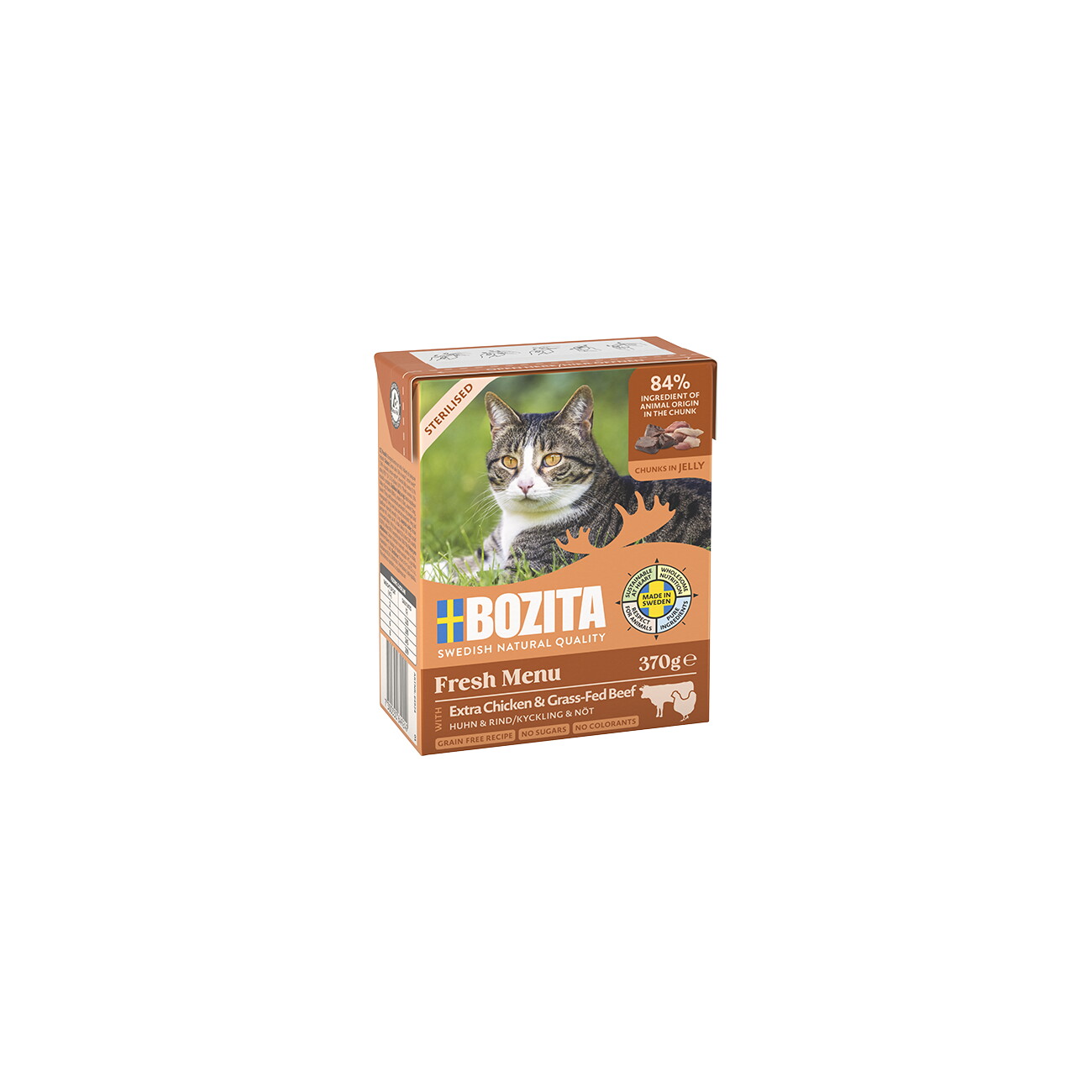 BOZITA Nassfutter Katze Sterilised Häppchen in Gelee mit Huhn & Rind 6x370 g
