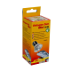 Verpackung der Halogen Sun Mini 35W Glühbirne, mit einem gelben Hintergrund, Produktnamen und Bildern einer Eidechse.
