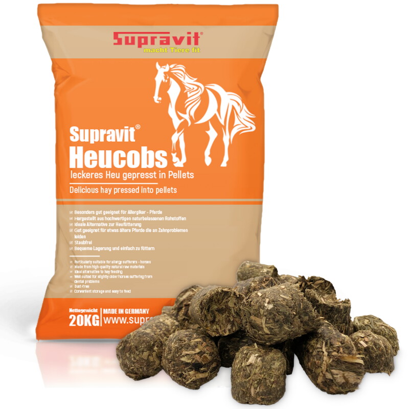 Supravit Heucobs für Pferde staubfrei | 20kg Pferdefutter | leckeres Heu gepresst in Pellets | gut geeignet für Allergiker | Auch ohne Einweichen...