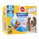 Pedigree DentaStix dog treats box, featuring a happy dog, with "BIG PACK x56" and "DAILY ORAL CARE" text, promoting dental hygiene.