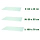 Trois tapis pour animaux vert menthe à pois étiquetés S : 60 × 40 cm, M : 80 × 55 cm, L : 100 × 70 cm.