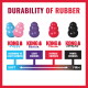 Infographic 'DURABILITY OF RUBBER' showing KONG Puppy, Senior, Classic, Extreme with soft-to-firm scale and chewer levels