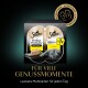 Sheba Perfect Portions Katzenfutterverpackung mit einer grauen Katze, mit dem Text "Für viele Genussmomente" und "Leckere Mahlzeiten für jeden Tag."