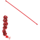 Canne à plumeau pour chat rouge avec long manche, guirlande de cinq pompons fripés rouges brillants et plume rouge et blanche