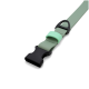 Salbeigrüner Halsbandriemen mit schwarzer Kunststoff-Schnellverschlussschnalle, mintgrünem Bandhalter und schwarzem D-Ring.