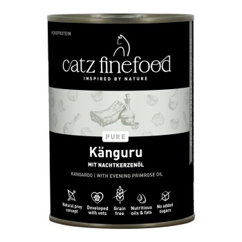 Catz Finefood Pure Kangaroo Katzenfutterdose mit Nachtkerzenöl, getreidefrei, ohne Zuckerzusatz, entwickelt mit Tierärzten.