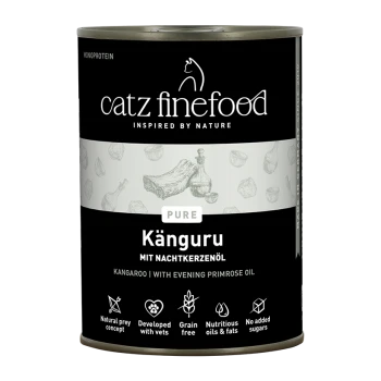 Catz Finefood Pure Kangaroo Katzenfutterdose mit Nachtkerzenöl, getreidefrei, ohne Zuckerzusatz, entwickelt mit Tierärzten.