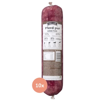 Zylindrische "Simple Barf Horse Pure" Haustiernahrungspackung, 1000g, 35% Fleisch, 45% Innereien, 20% gekocht, 0% Gemüse, Menge 10x.