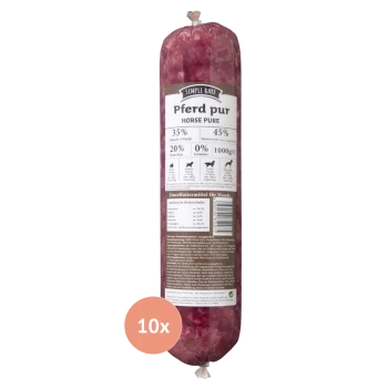 Zylindrische "Simple Barf Horse Pure" Haustiernahrungspackung, 1000g, 35% Fleisch, 45% Innereien, 20% gekocht, 0% Gemüse, Menge 10x.