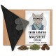 Katzenspielzeug-Set mit einer schwarzen Filzmaus, drei Arten von Katzenminze und einem Etikett mit der Aufschrift „Kater Kasimir Mausbert Deluxe Baldrian + Catnip + Matatabi“.