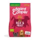 Emballage de nourriture pour chien de la marque Edgard Cooper, 2,5 kg, sans gluten, avec du boeuf et du poulet bio, images de chiens illustrées, et texte "viande fraîche".