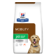 Hill's Prescription Diet Mobility Hundefutterbeutel mit einem Golden Retriever, beschriftet mit "j/d reduzierte Kalorien" und als "Vom Tierarzt empfohlen" gekennzeichnet.