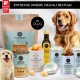 Puja Haustierfutterprodukte: knuspriges Hühnertrockenfutter, Schüssel, Churpi Pops, Snacks, Hund und Premiumöl. Text: "Entdecke unsere Vielfalt!"