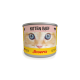 Eine Dose Josera Kitten Beef Katzenfutter mit einem Nahaufnahmebild eines Kätzchen mit blauen Augen, beschriftet mit 'KITTEN BEEF' und gekennzeichnet mit 'Getreidefrei.'
