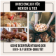 Hühner auf einem Bauernhof mit einer Person, die einen Eierkorb hält. Text: "Sicher für Menschen & Tiere" und "Kein Einfluss auf die Eier- & Fleischqualität."