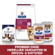 Hill's Prescription Diet für Hunde: Digestive Care Trockenfutter, hypoallergene Leckerlis, i/d Nassfutterdosen und ein Hund auf der Verpackung.