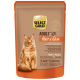 Select Gold Adult Hair & Skin Katzenfutterbeutel mit orange getigertem Kater, Hühnerpastetengeschmack, getreidefrei, ohne Zucker oder Soja.