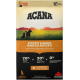Sac de nourriture pour chiens ACANA Puppy Large Breed Recipe avec un fond de coucher de soleil et deux chiens, mettant en avant du poulet canadien frais et de la sole crue.