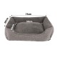 Graues Hundebett mit beschrifteten Abmessungen: 75 cm Länge, 60 cm Breite und 40 cm Höhe, mit weichem, plüschigem Stoff.