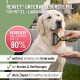 Tierpflegewerkzeug mit ergonomischem Griff in Grün und Schwarz, das Vorteile hervorhebt: weniger Haarverlust, gesünderes Fell, weniger Ziehen und Massageeffekt.