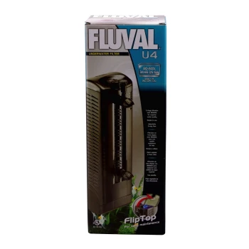 Filtr podwodny Fluval U4, z kluczowymi szczegółami takimi jak 3-etapowa filtracja, odpowiedni dla 34-65 galonów amerykańskich, 1000 L/H i 260 GPH.