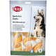 Hundeleckerli-Verpackung mit "TRIXIE Denta Fun Curls" mit Hähnchenbrust, zeigt einen Husky-Hund und die Locken des Leckerlis.