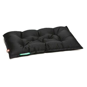 Schwarzes Haustierbett mit gepolstertem Design, das eine weiche, gepolsterte Oberfläche für Komfort bietet.