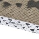 Griffoir en carton pour chats avec une surface texturée, avec une base à motif de cœur noir et blanc étiquetée "AniOne wild variety."