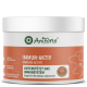 Behälter von AniForte Immun-Aktiv, ein Nahrungsergänzungsmittel zur Unterstützung des Immunsystems für Haustiere, mit Text in Deutsch und Englisch, mit einer Hundesilhouette.