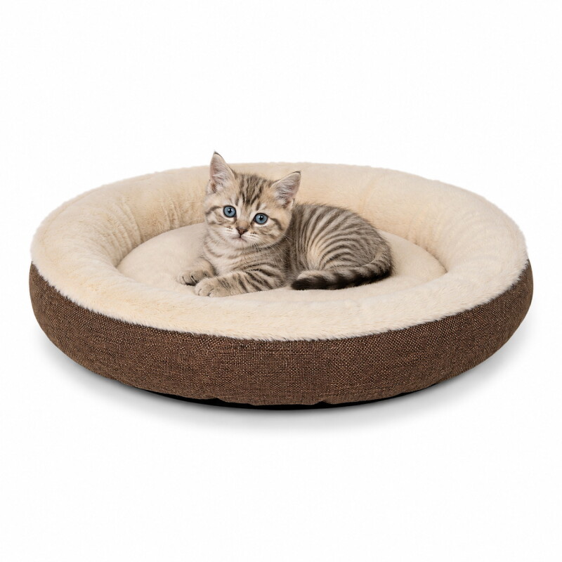 Lionto Katzenbett rund, Oxford- & Plüschstoff, 55 cm Durchmesser, braun