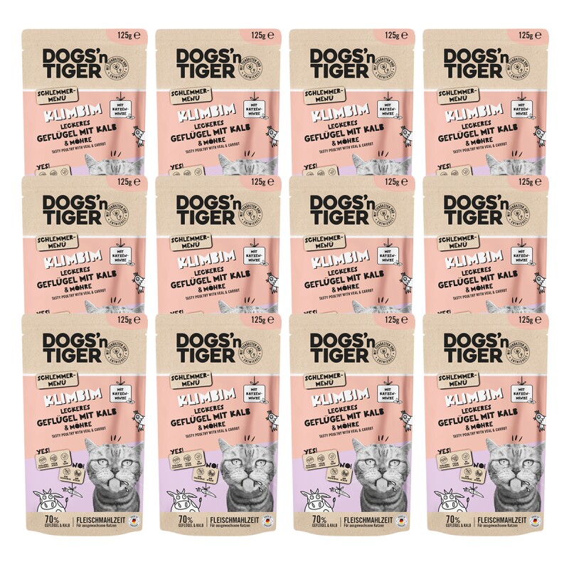 Dogs'n Tiger Adult Nassfutter Katze, Klimbim, Geflügel, Kalb & Möhre, 12x 125g