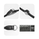 Schwarze geflochtene Hundeleine mit Ledergriff und Metallring, mit Nahaufnahmen und einer Breite von 1 cm.